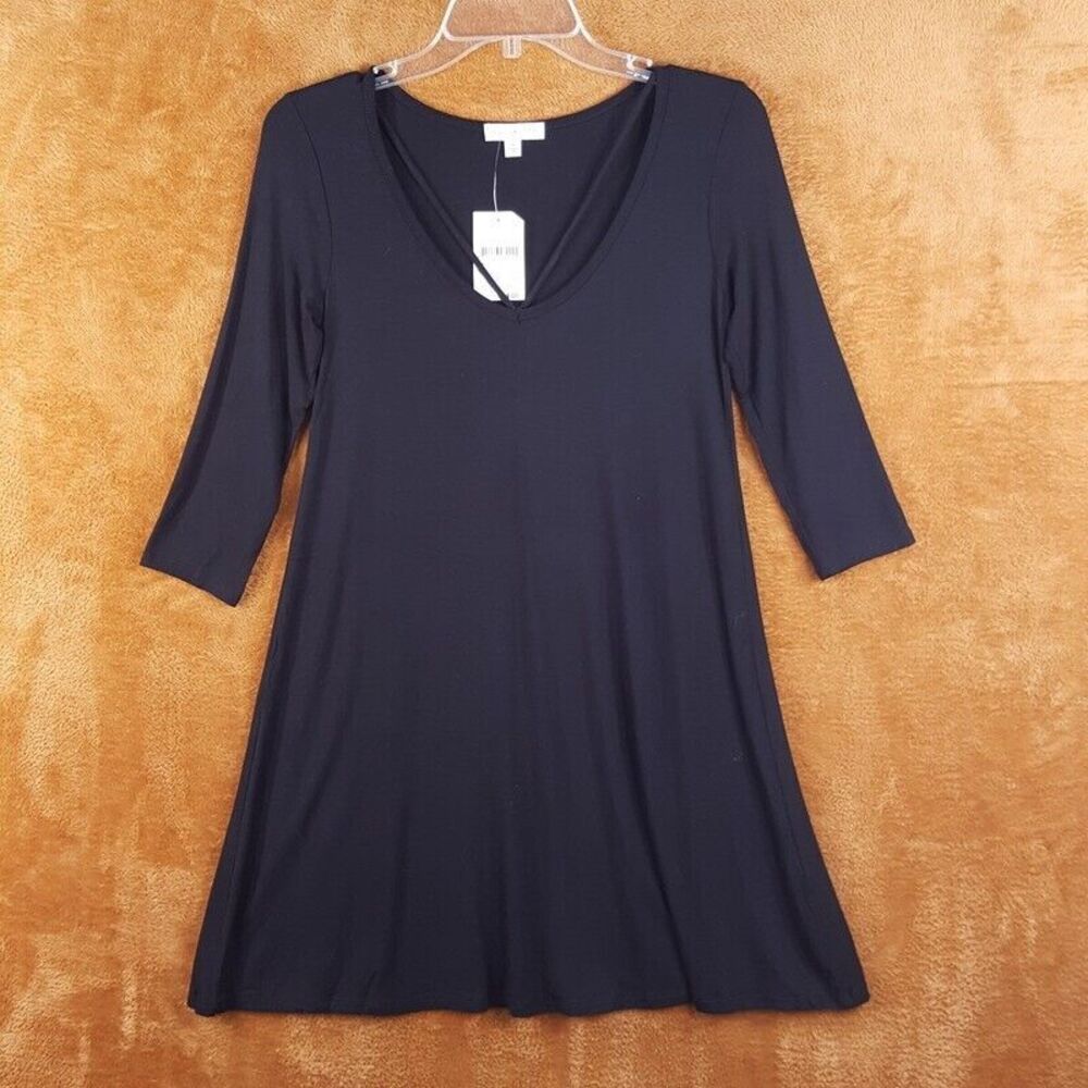 SOCIALITE Womens Dress XS Black Shift Pullover Strappy VNeck Flare Stretch Rayon